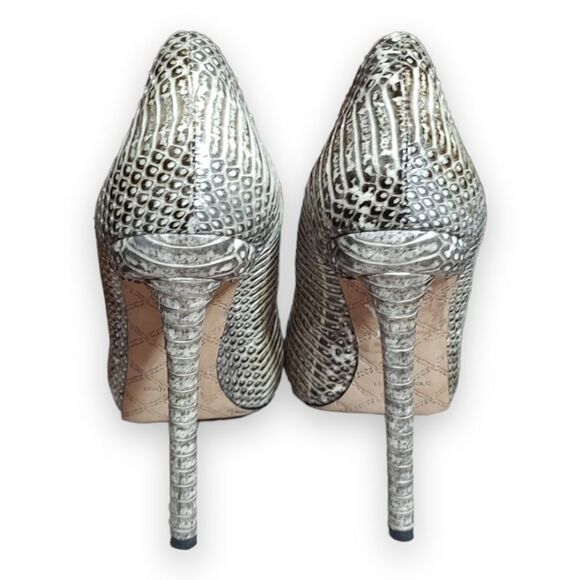 L.A.M.B. Prissy 8 M Tan Snake Print Leather Round Toe 5" Stiletto High Heels - Picture 3 of 13